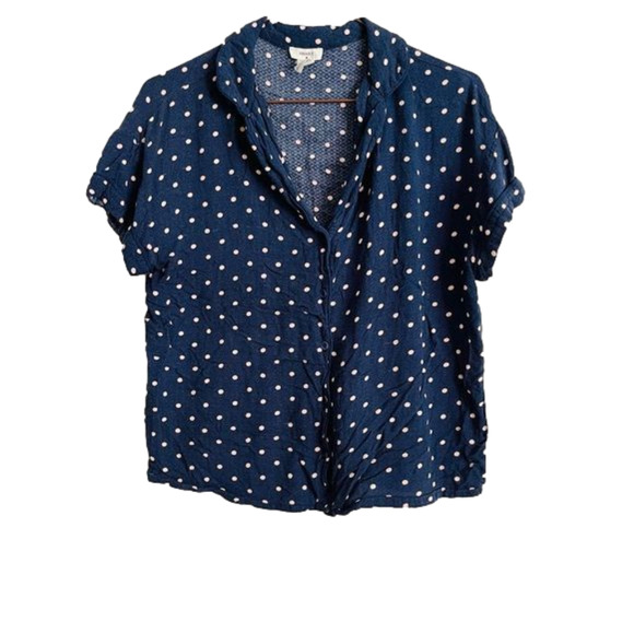 Polka Dot Printed Collared Button Down Short Sleeve Blouse - Picture 1 of 6